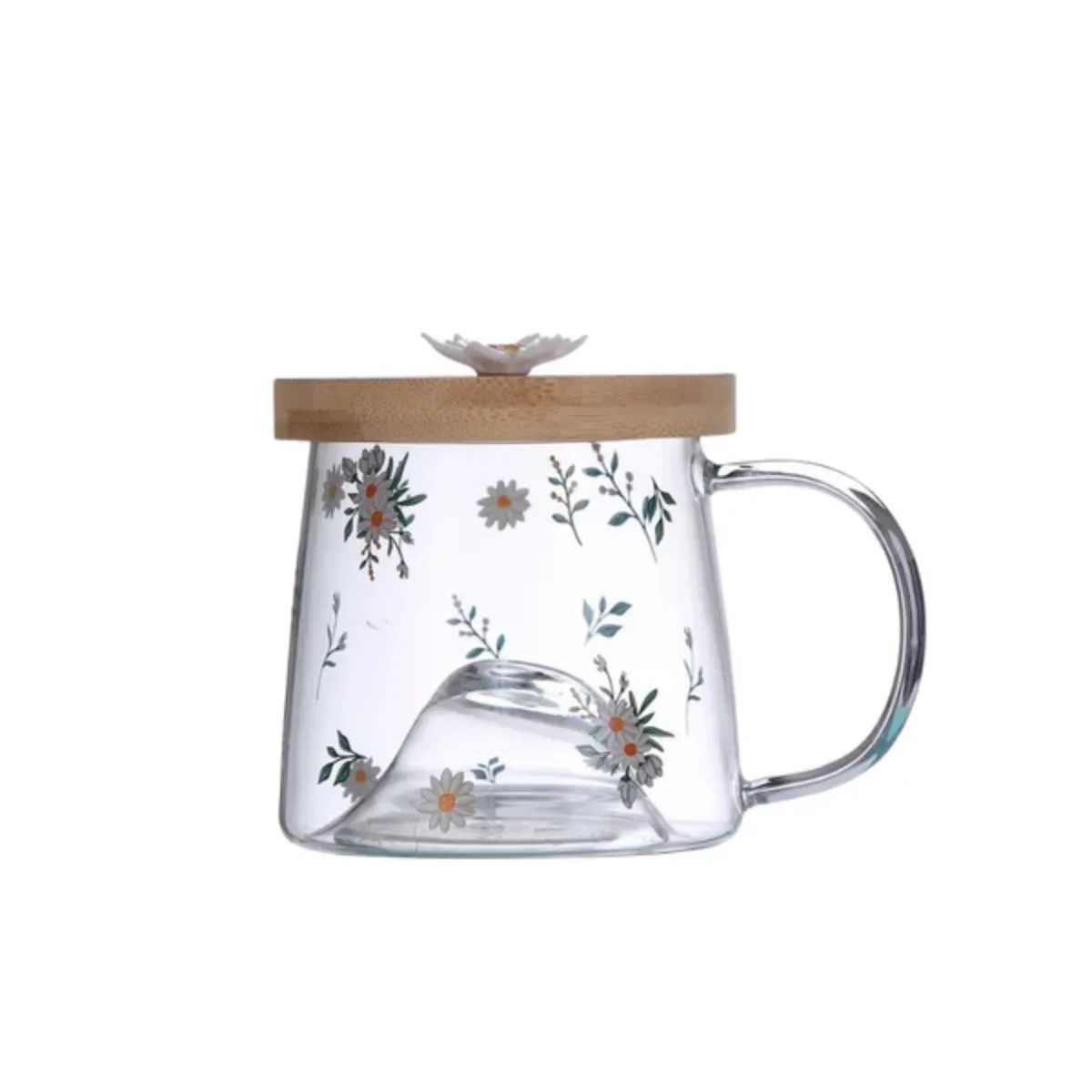Caneca de Vidro Borossilicato Resistente ao Calor com Pires de Bambu Daisy 330ml - Lyor