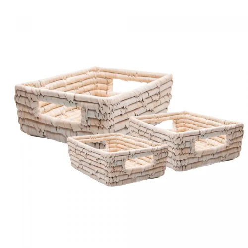 Conjunto 3 Cestos Retangulares Organizadores de Fibra Natural Braid - Lyor