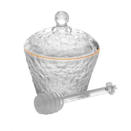 Meleira de Cristal Martelado com Colher e Tampa com Fio de Ouro Petra 10cm - Lyor - Imagem 3