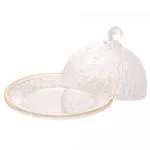 Queijeira de Cristal Martelado com Tampa e Fio de Ouro Petra 19,5cm x 13cm - Lyor - Imagem 2