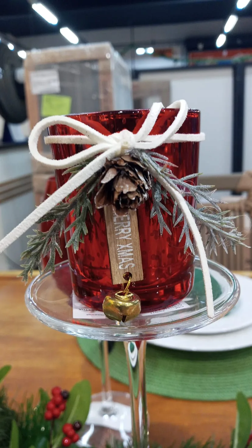 Porta Vela Com Arranjo Vermelho - Cromus