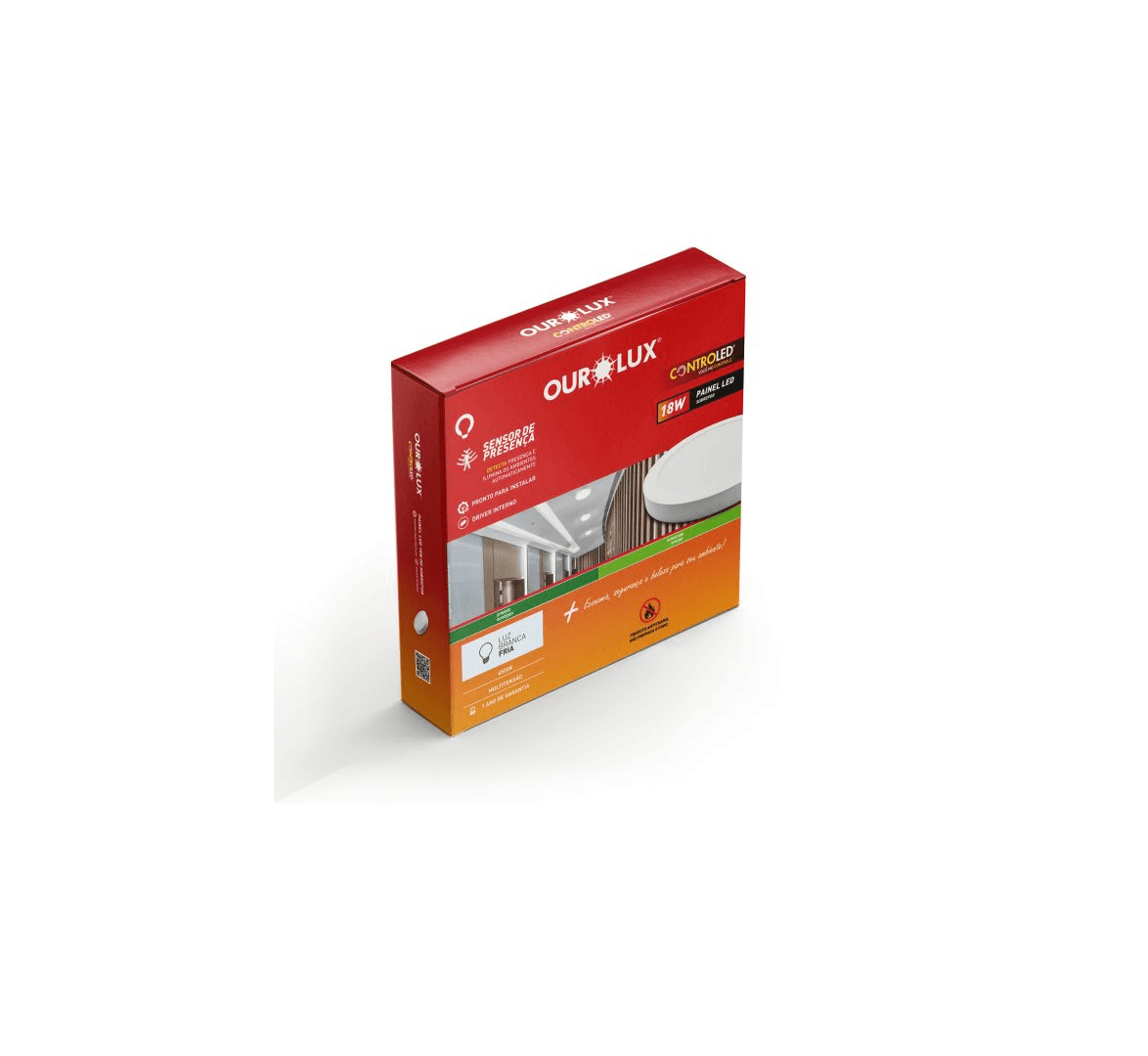 Painel Controled Sensor de Presença 18W 6500K - Redondo - Sobrepor - Ourolux - Imagem 2